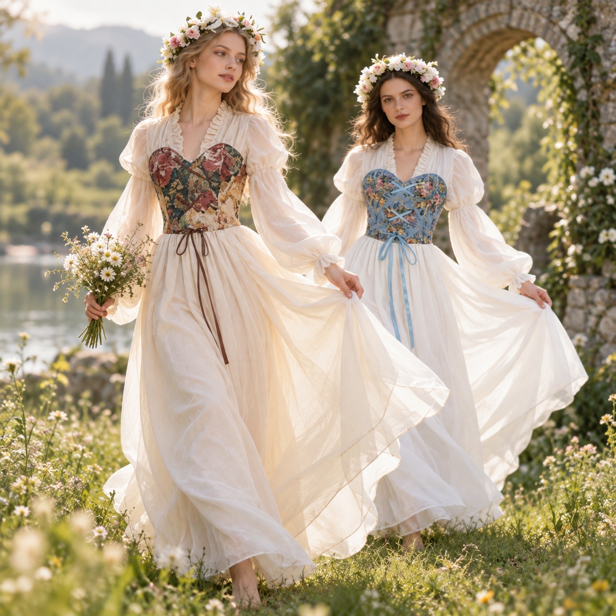 Medieval Renaissance Dress Women - Vestido de cintura con corsé de